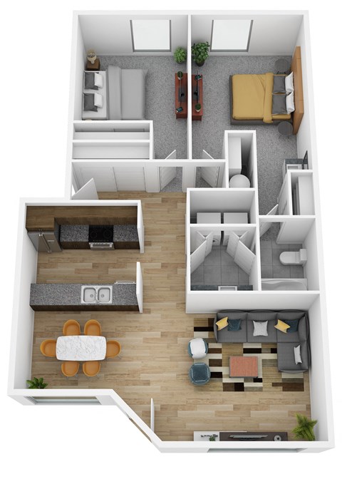 A floor plan for a two bedroom apartment at The Trail, Washington